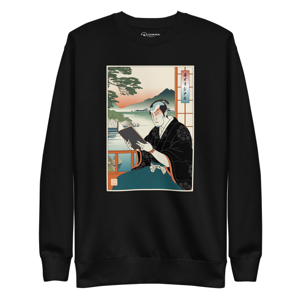 Samurai Reading Books Japanese Ukiyo-e Unisex Premium Sweatshirt 2