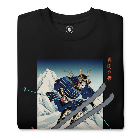 Samurai Skiing Ukiyo-e Unisex Premium Sweatshirt - Samurai Original