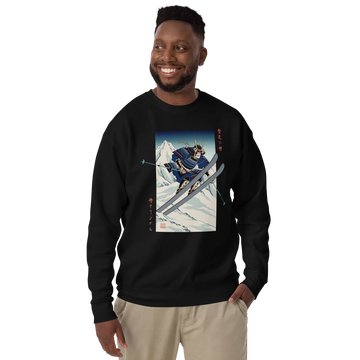 Samurai Skiing Ukiyo-e Unisex Premium Sweatshirt - Samurai Original