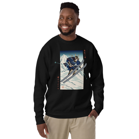 Samurai Skiing Ukiyo-e Unisex Premium Sweatshirt - Samurai Original