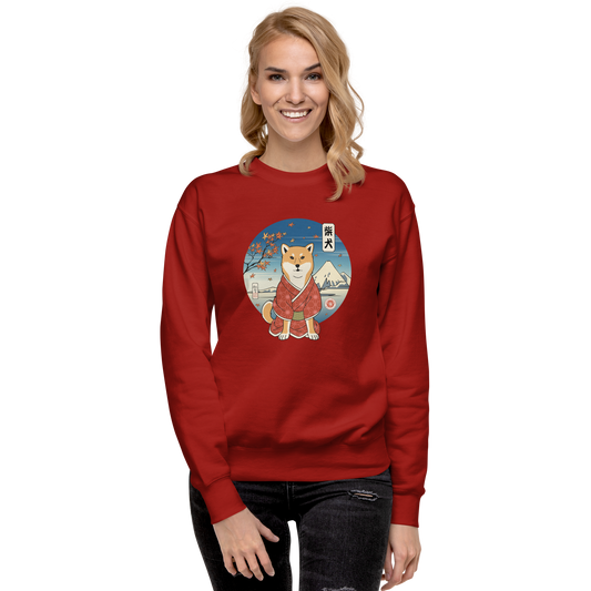 Shiba Inu Dog Autumn Fuji Ukiyo-e Unisex Premium Sweatshirt - Samurai Original