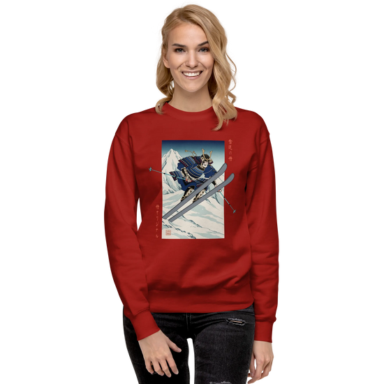 Samurai Skiing Ukiyo-e Unisex Premium Sweatshirt - Samurai Original