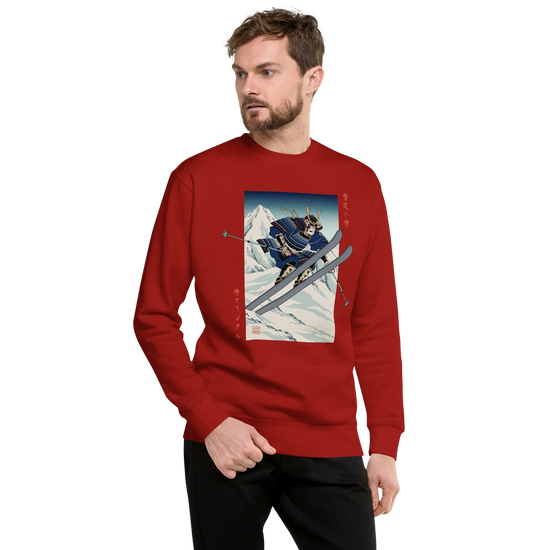 Samurai Skiing Ukiyo-e Unisex Premium Sweatshirt - Samurai Original