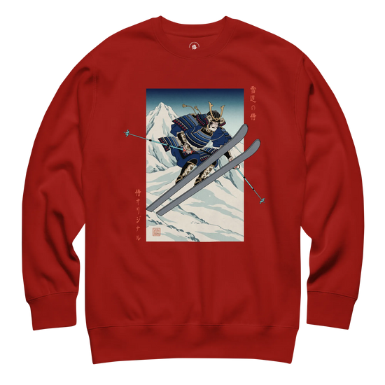 Samurai Skiing Ukiyo-e Unisex Premium Sweatshirt Cardinal - Samurai Original