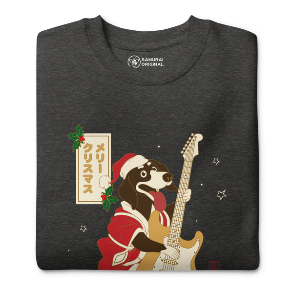 Dachshund Play Guitar Christmas Japanese Ukiyo-e Unisex Premium Sweatshirt
