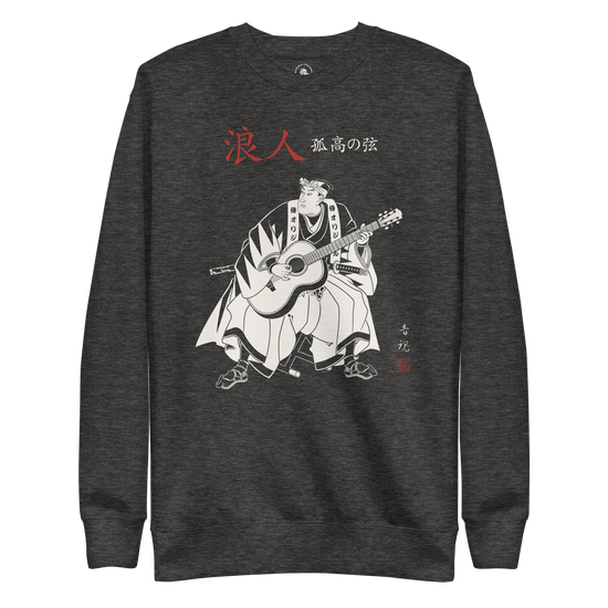 Ronin Guitar Blues Japanese Art Unisex Premium Sweatshirt Charcoal Heather - Samurai Original