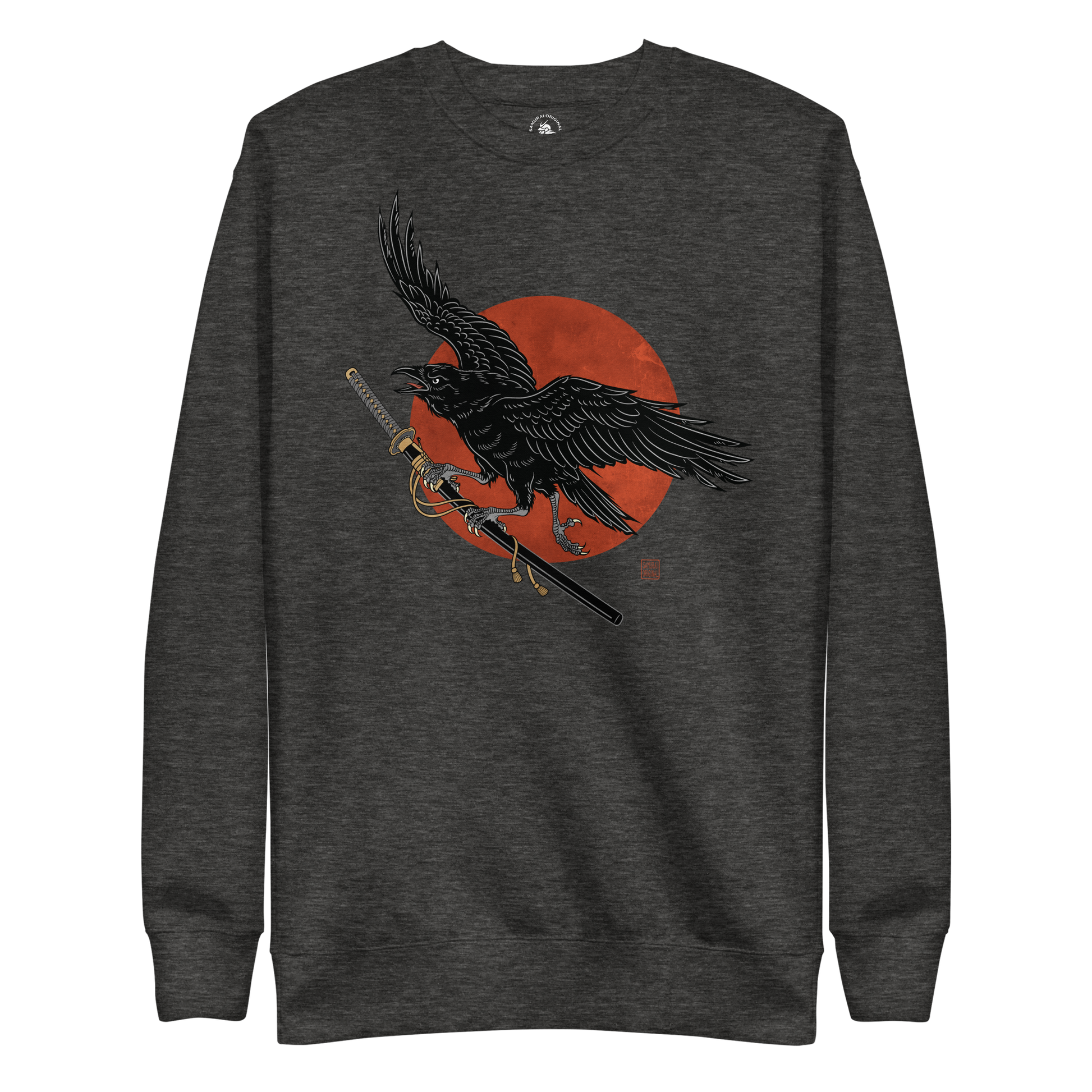 Ronin Raven Unisex Premium Sweatshirt Charcoal Heather - Samurai Original