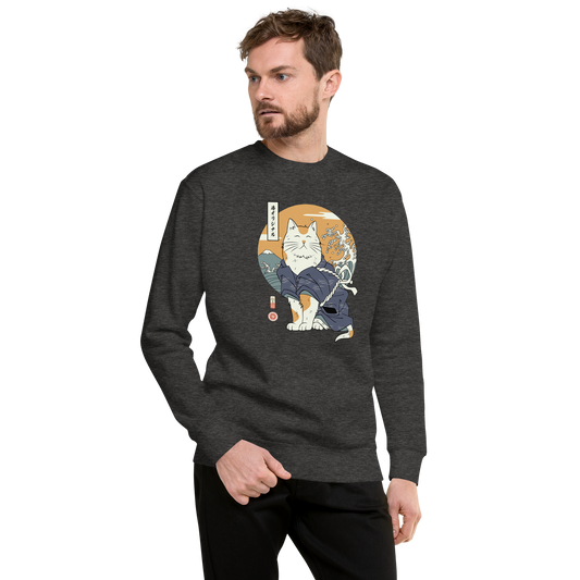 Cat Samurai Ukiyo-e Unisex Premium Sweatshirt - Samurai Original
