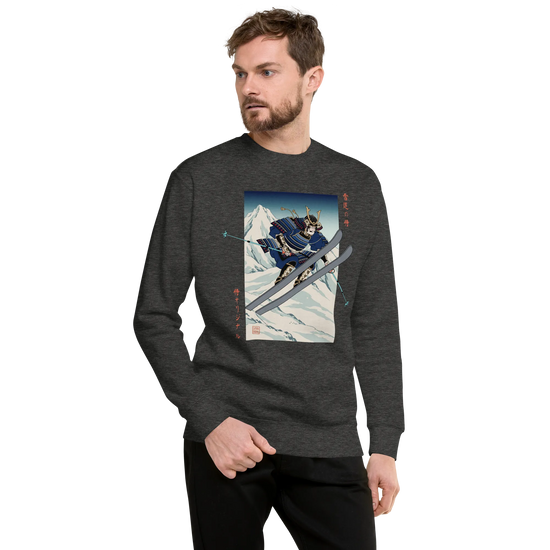 Samurai Skiing Ukiyo-e Unisex Premium Sweatshirt - Samurai Original