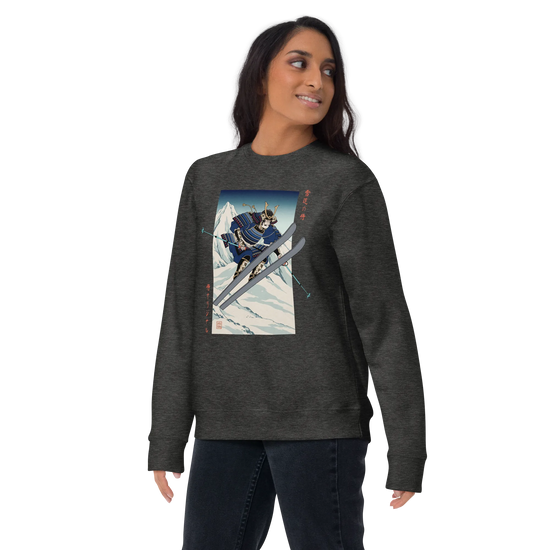 Samurai Skiing Ukiyo-e Unisex Premium Sweatshirt - Samurai Original
