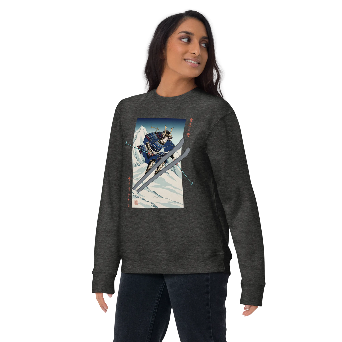 Samurai Skiing Ukiyo-e Unisex Premium Sweatshirt - Samurai Original