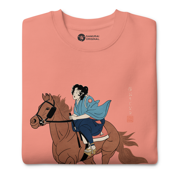 Onna Bugeisha Riding Horse Japanese Ukiyo-e Unisex Premium Sweatshirt
