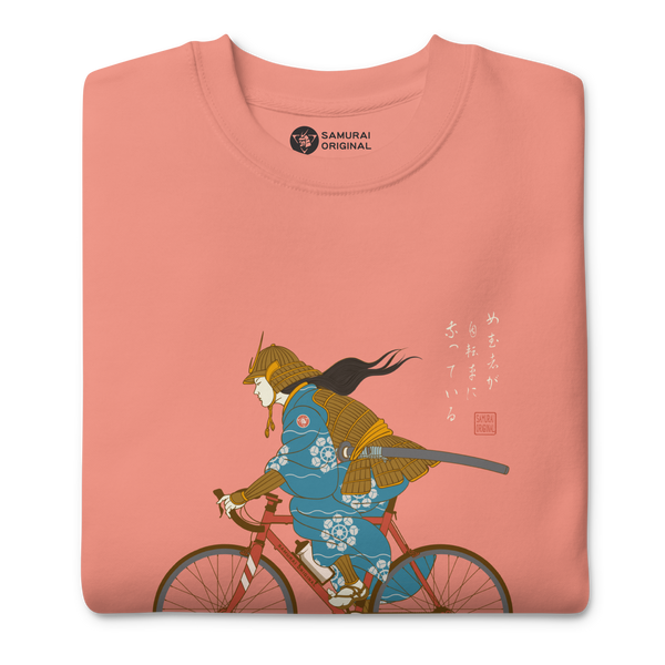Onna Musha Riding Bicycle Japanese Ukiyo-e Unisex Premium Sweatshirt