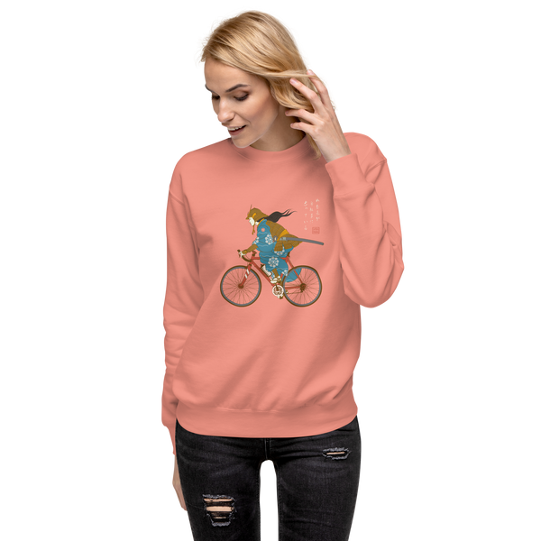 Onna Musha Riding Bicycle Japanese Ukiyo-e Unisex Premium Sweatshirt