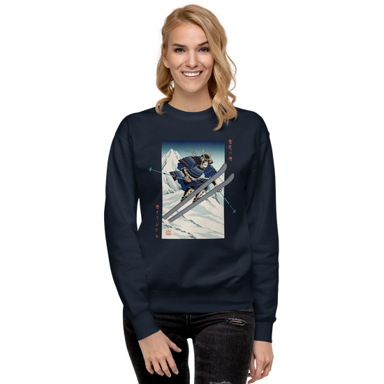 Samurai Skiing Ukiyo-e Unisex Premium Sweatshirt - Samurai Original
