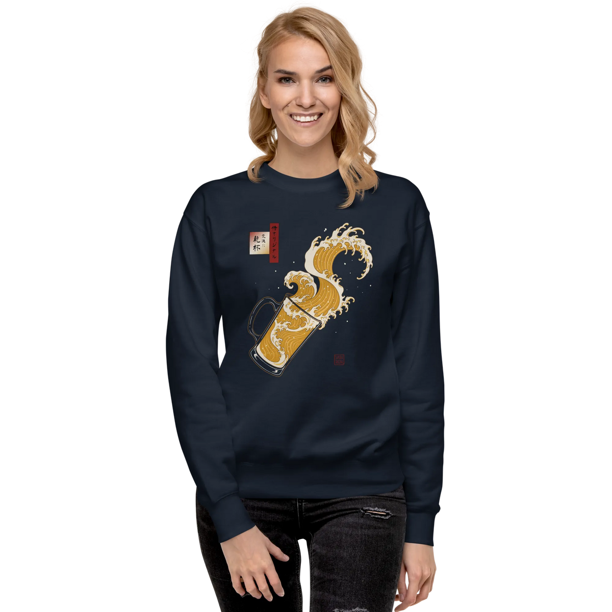 Beer Wave Ukiyo-e Unisex Premium Sweatshirt - Samurai Original
