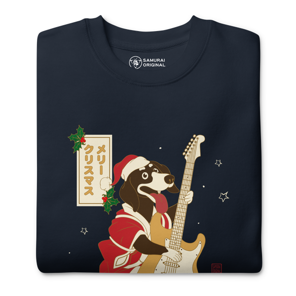 Dachshund Play Guitar Christmas Japanese Ukiyo-e Unisex Premium Sweatshirt