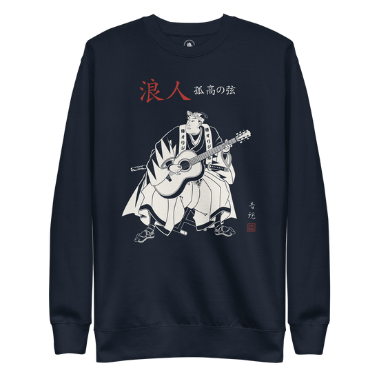 Ronin Guitar Blues Japanese Art Unisex Premium Sweatshirt Navy Blazer - Samurai Original