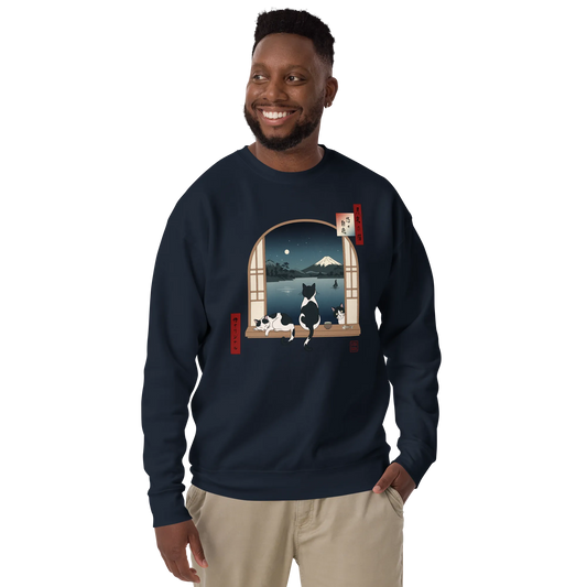 Moonlit Cats Ukiyo-e Unisex Premium Sweatshirt