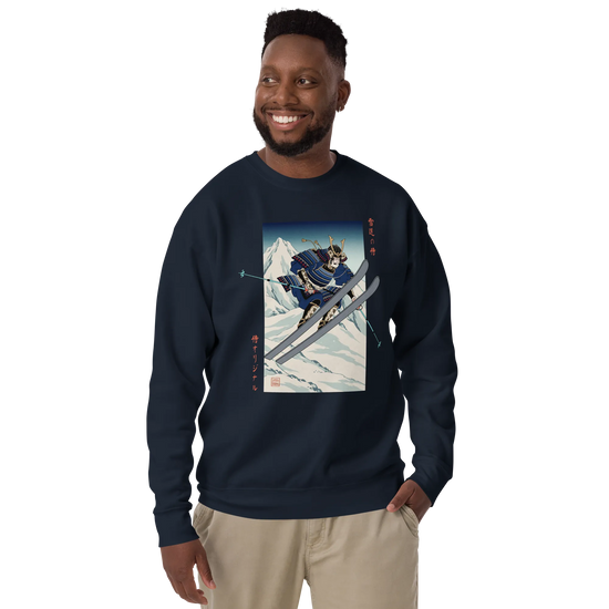 Samurai Skiing Ukiyo-e Unisex Premium Sweatshirt - Samurai Original