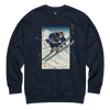 Samurai Skiing Ukiyo-e Unisex Premium Sweatshirt Navy Blazer - Samurai Original