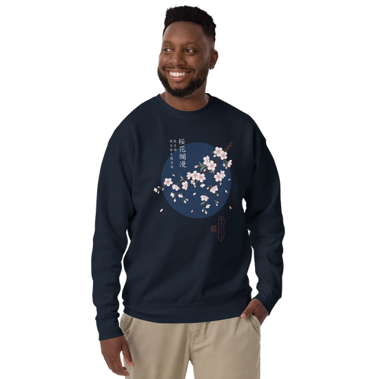 Sakura Blossom Ukiyo-e Unisex Premium Sweatshirt Navy Blazer - Samurai Original