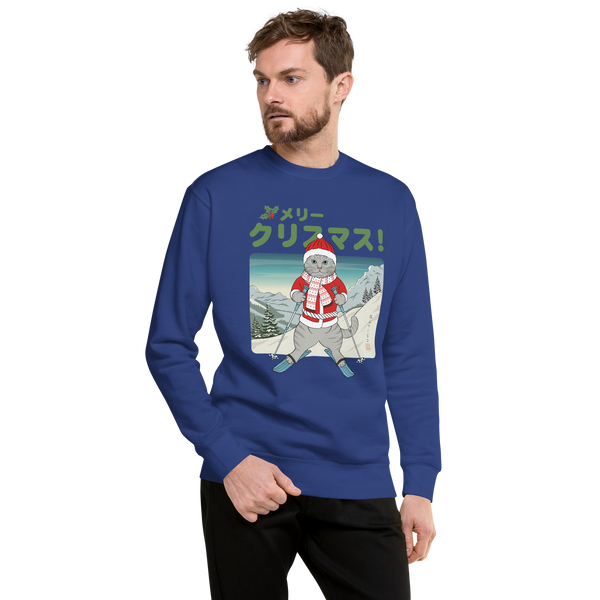 Cat Ski Japanese Ukiyo-e Unisex Premium Sweatshirt