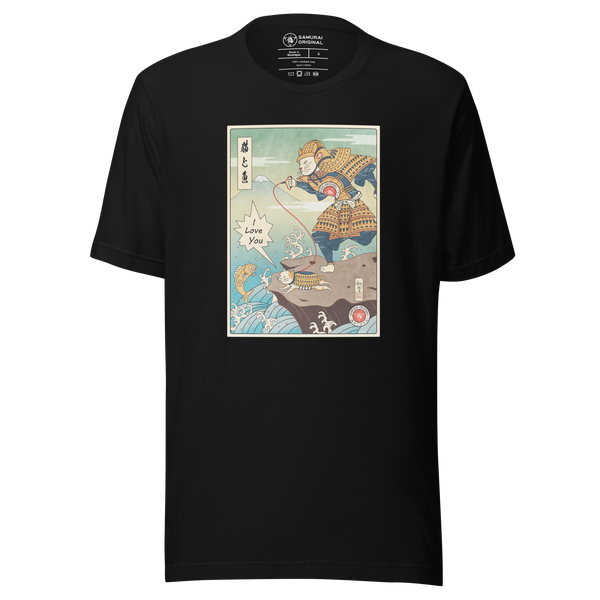 Samurai Cat Love Fish Ukiyo-e Funny Unisex T-Shirt