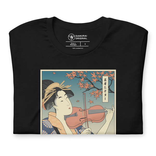 Geisha Violin Music Japanese Ukiyo-e Unisex T-Shirt - Samurai Original