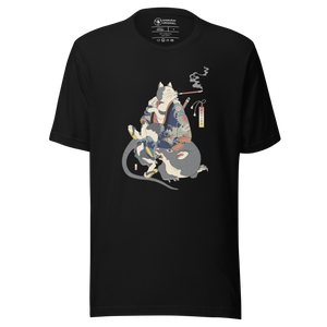 Cat and Mouse Funny Japanese Ukiyo-e Unisex T-shirt - Samurai Original