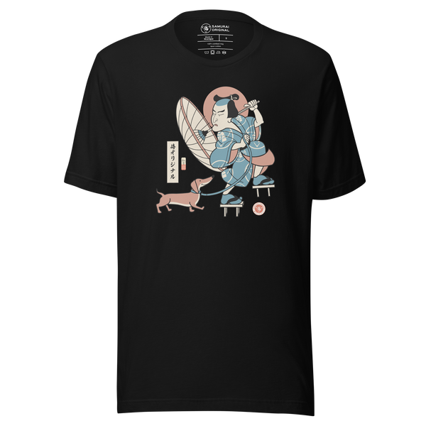 Samurai & Dachshund Walking Ukiyo-e Funny Japanese Unisex T-Shirt