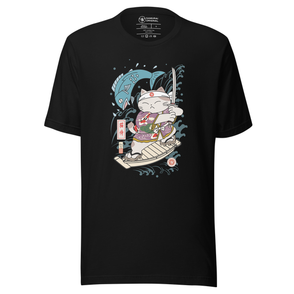 Samurai Cat Love Fish 2 Ukiyo-e Funny Unisex T-Shirt