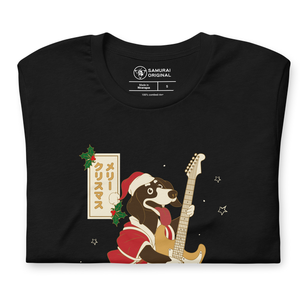 Dachshund Play Guitar Christmas Japanese Ukiyo-e Unisex T-shirt
