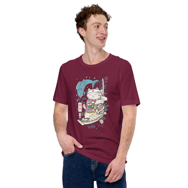 Samurai Cat Love Fish 2 Ukiyo-e Funny Unisex T-Shirt