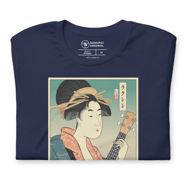 Geisha Ukulele Player String Instrument Japanese Ukiyo-e Unisex T-Shirt - Samurai Original