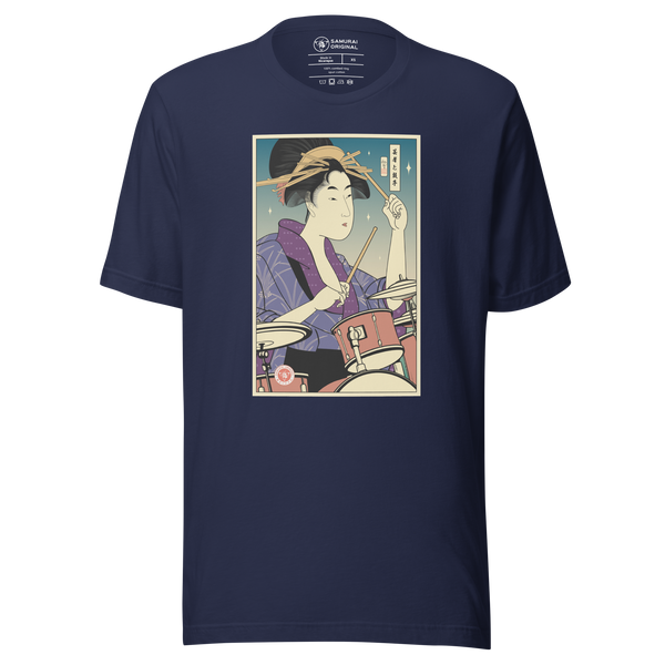 Geisha Drummer Percussion Music Japanese Ukiyo-e Unisex T-Shirt - Samurai Original