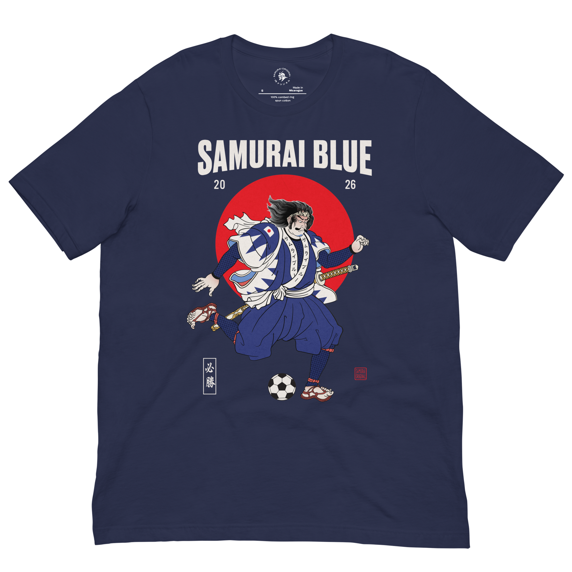 Samurai Blue 2026 Football Ukiyo-e Unisex T-shirt Navy - Samurai Original