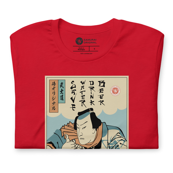 Samurai Save Water Drink Beer Ukiyo-e Funny Saying Unisex T-Shirt