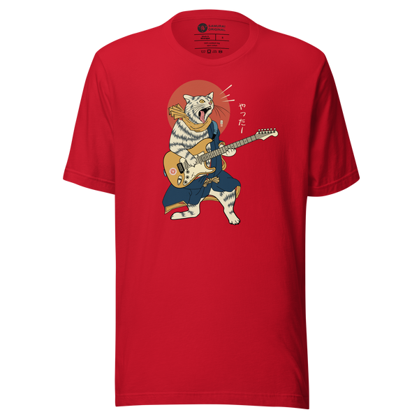 Cat Playing Guitar Funny Japanese Ukiyo-e Unisex T-shirt - Samurai Original