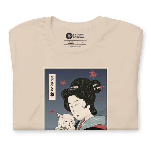 Geisha & Cat Funny Japanese Ukiyo-e Unisex T-Shirt - Samurai Original