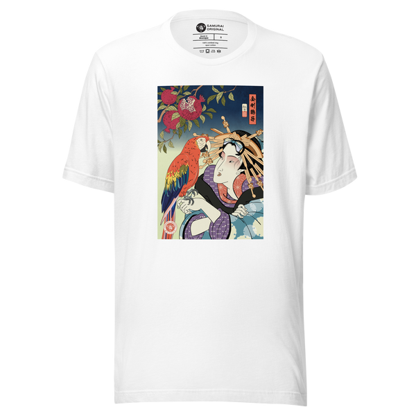 Geisha & Macaw Parrot Bird Japanese Ukiyo-e Unisex T-Shirt - Samurai Original