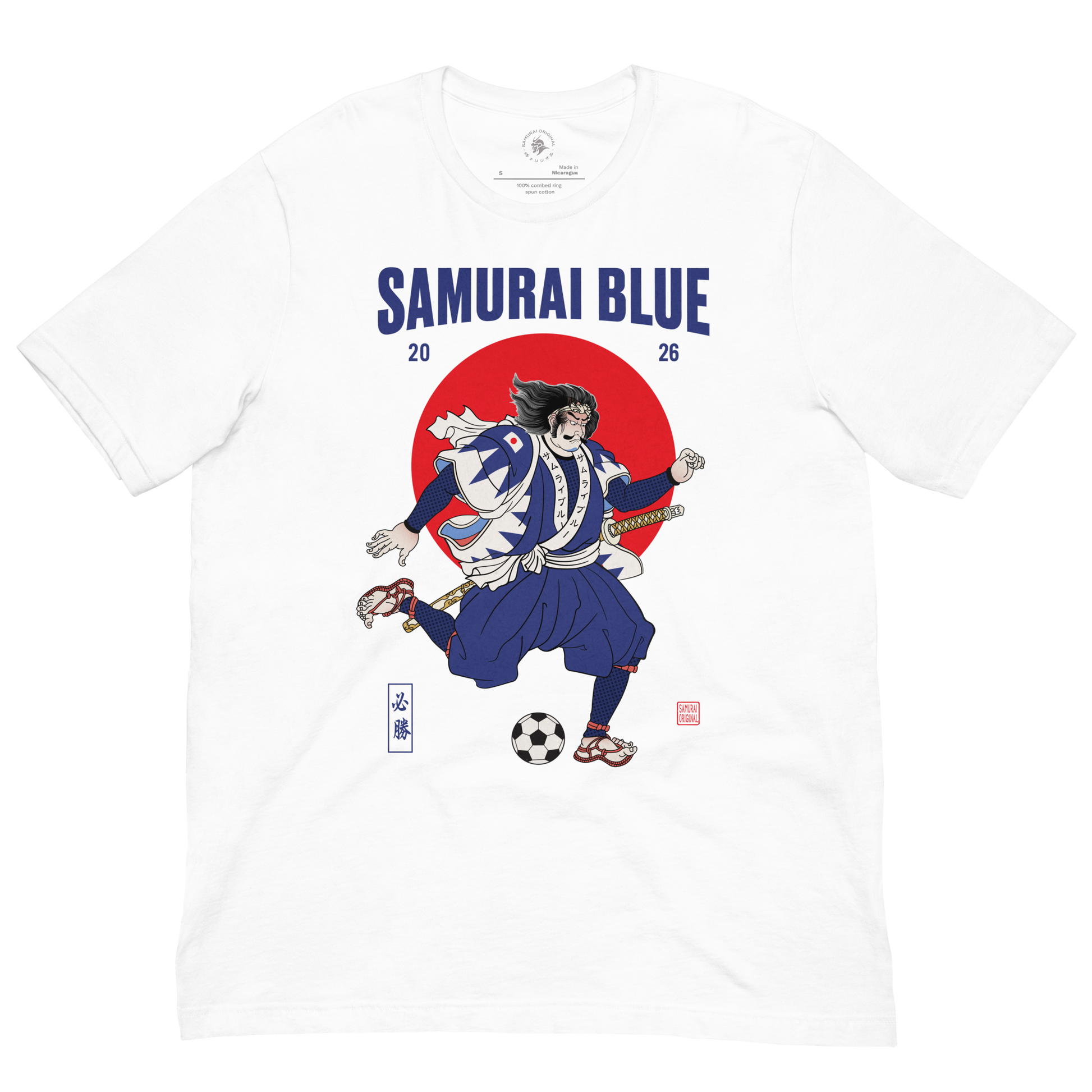 Samurai Blue 2026 Football Ukiyo-e Unisex T-shirt White - Samurai Original