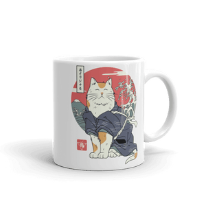Cat Samurai Funny Ukiyo-e White Glossy Mug Samurai Original