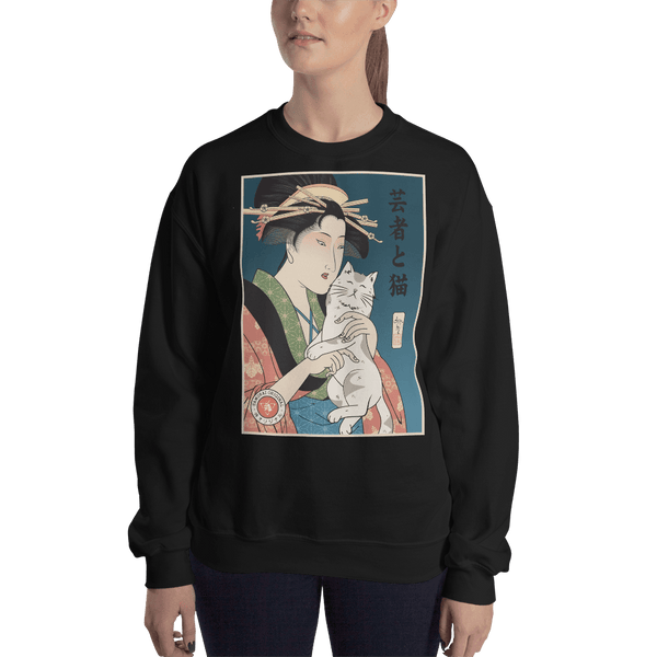 Geisha and Cat Funny Japanese Ukiyo-e Unisex Sweatshirt 1 - Samurai Original