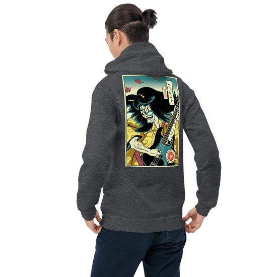 Hannya Bassist Player Music Japanese Ukiyo-e Unisex Hoodie - Dark Heather / S
