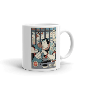 Samurai Barista Coffee Ukiyo-e White Glossy Mug Samurai Original