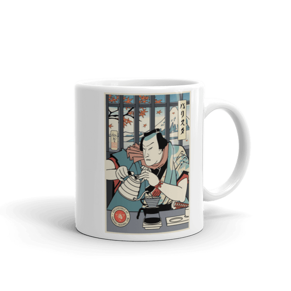 Samurai Barista Coffee Ukiyo-e White Glossy Mug Samurai Original