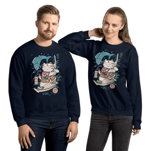 Samurai Cat Love Fish 2 Ukiyo-e Unisex Sweatshirt Samurai Original