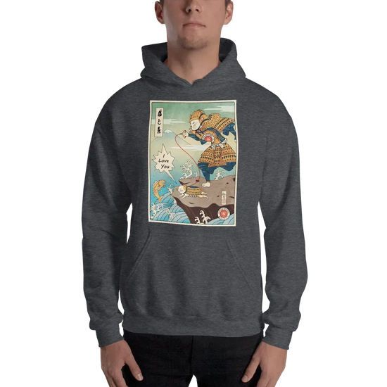 Samurai Cat Love Fish Ukiyo-e Funny Unisex Hoodie - Samurai Original