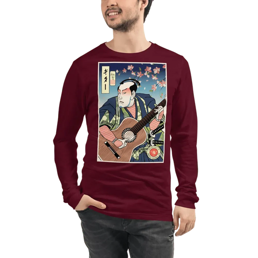 Samurai Guitar Player 2 Music Ukiyo-e Unisex Long Sleeve Tee - Maroon / XS
